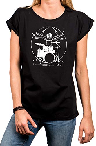 MAKAYA Lässiges Sommer Shirt Damen - Schlagzeug Drummer Top - Oversize Bandshirt Musik Rock Tshirt Frauen Oberteil Schwarz Große Größen Gr. XXXXL von MAKAYA