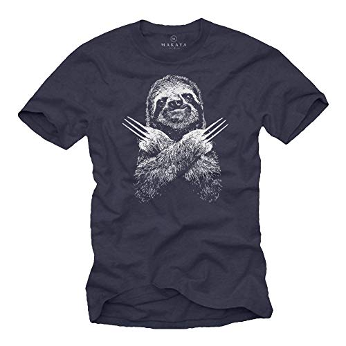 MAKAYA Lustige T-Shirts für Männer - Faultier Sloth - Kurzarm Rundhals Blau Geschenke Jungen/Kinder/Jungs/Herren Größe S von MAKAYA