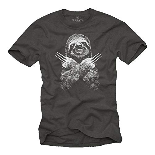 MAKAYA Lustige T-Shirts für Männer - Faultier Sloth - Kurzarm Rundhals Grau Geschenke Jungen/Kinder/Jungs/Herren Größe L von MAKAYA