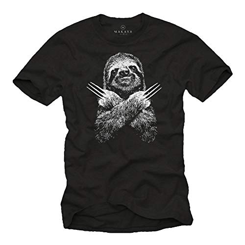 MAKAYA Lustige T-Shirts für Männer - Faultier Sloth - Kurzarm Rundhals Schwarz Geschenke Jungen/Kinder/Jungs/Herren Größe L von MAKAYA