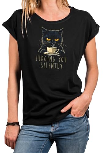 MAKAYA Lustiges Katzenshirt für Damen Kaffee Shirt mit Katze Sprüche Top Judging You Silently Geschenke für Frauen Schwarz XXXL MAKAYA Lustiges Katzenshirt für Damen Kaffee Shirt mit Katze Sprüche Top Judging You Silently Geschenke für Frauen Schwarz XXXL von MAKAYA