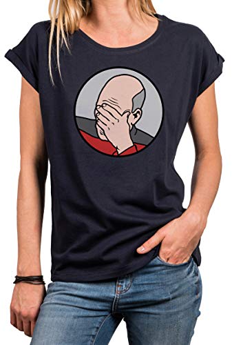 MAKAYA Lustiges Nerd Shirt Damen - Aufdruck Picard Epic Fail - Rundhals Kurzarm Top Star Blau Große Größen Frauen Gr. M von MAKAYA