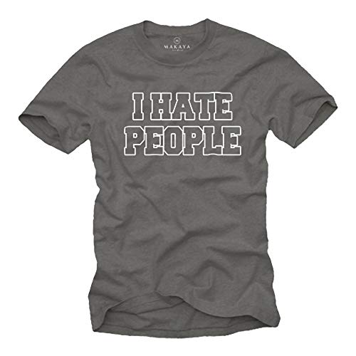 MAKAYA Lustiges Sprüche T-Shirt für Männer - I Hate People - Grau Kurzarm Kinder/Jungs/Herren Größe XXXXXL von MAKAYA