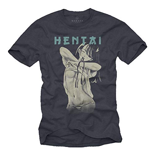 MAKAYA Manga Anime T-Shirt Herren - Hentai - Waifu Senpai Comic Art Grau Größe L von MAKAYA