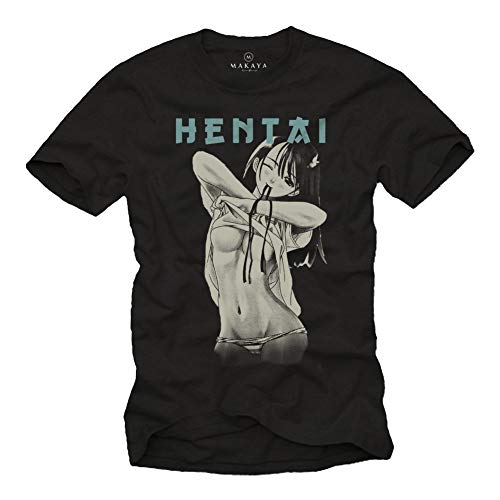 MAKAYA Manga Anime T-Shirt Herren - Hentai - Waifu Senpai Comic Art schwarz Größe L von MAKAYA