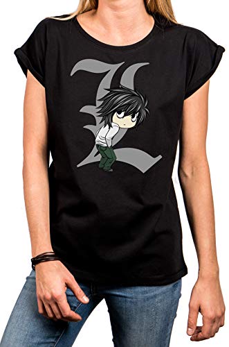 MAKAYA Manga T-Shirt Damen Kurzarm Rundhals mit Aufdruck l Death by Ryuk - Farb Note schwarz Größe XS von MAKAYA