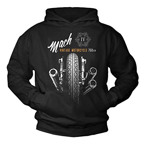 MAKAYA Motorrad Pullover Herren Schwarz - Mach 4 Cafe Racer - Sweatshirt mit Kapuze Hoodie Geschenke Biker XL von MAKAYA