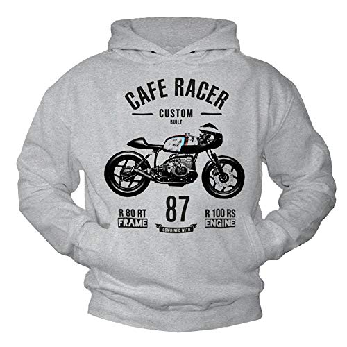 MAKAYA Motorrad Pullover mit Kapuze Herren Sweatshirt - Cafe Racer Biker Geschenke Männer Kapuzenpullover Motorradfahrer Grau L von MAKAYA
