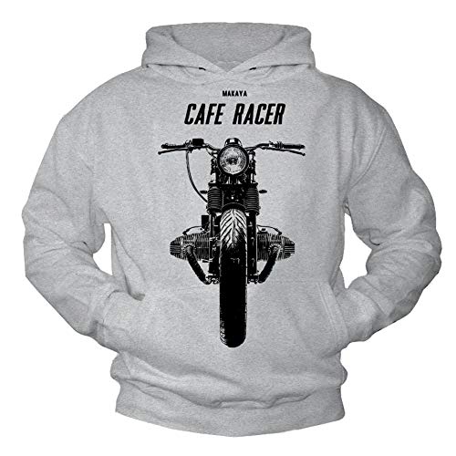 MAKAYA Motorrad Sweatshirt mit Kapuze Pullover für Herren - Cafe Racer - Kapuzenpullover Motorradfahrer Geschenke Grau XXL von MAKAYA