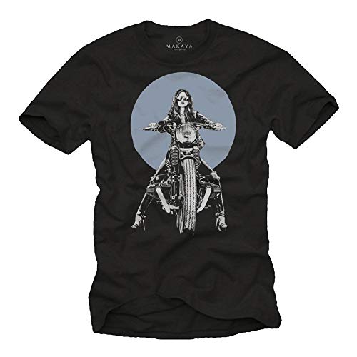 MAKAYA Motorrad T-Shirt Herren - R100 Tracker Cafe Racer Girl - Kurzarm Rundhals schwarz Biker Geschenke Größe M von MAKAYA