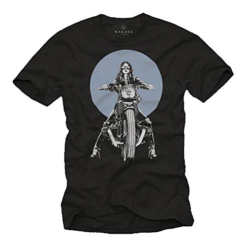 MAKAYA Motorrad T-Shirt Herren - R100 Tracker Cafe Racer Girl - Kurzarm Rundhals schwarz Biker Geschenke Größe XL von MAKAYA