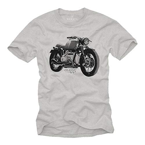 MAKAYA Motorrad T-Shirt Herren - R100 Vintage Biker Oldtimer Motiv - Kurzarm Rundhals grau Größe XXXXL von MAKAYA