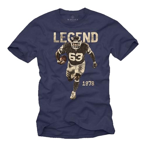 MAKAYA Mücke 63 T-Shirt Herren American Football Trikot Vintage Retro Motiv Bulldozer Blau M von MAKAYA