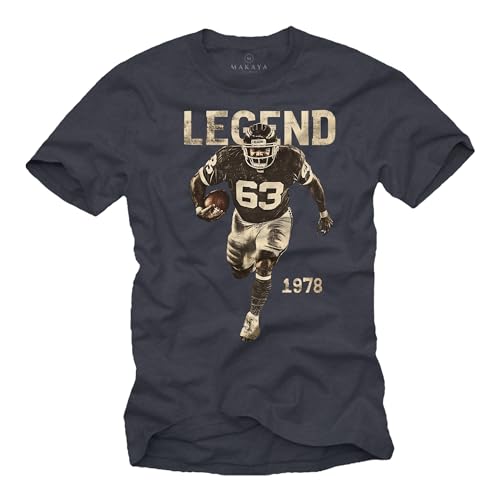 MAKAYA Mücke 63 T-Shirt Herren American Football Trikot Vintage Retro Motiv Bulldozer Blaugrau XL von MAKAYA