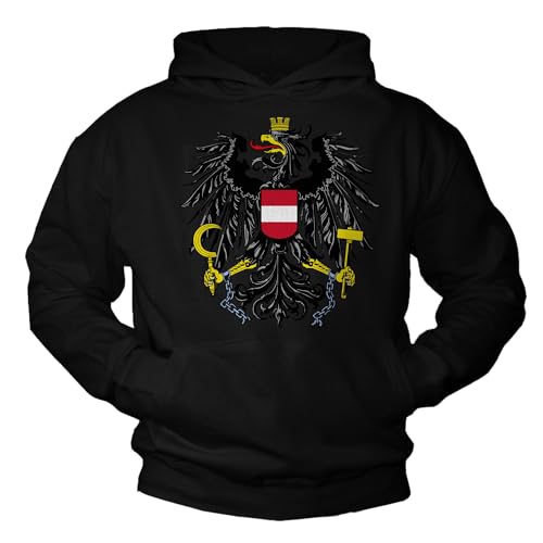 MAKAYA Österreich Kapuzenpullover Adler Motiv Pullover Flagge Fahne Herren Sweatshirt Fußball Pulli EM WM Austria Langarm Pulli Schwarz S von MAKAYA