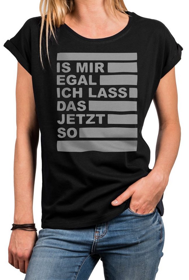 MAKAYA Oversize-Shirt Damen T-Shirts mit den witzigsten Sprüchen - Is mir egal - Sommer Top (Kurzarm, Schwarz, Grau, Blau) große Größen von MAKAYA