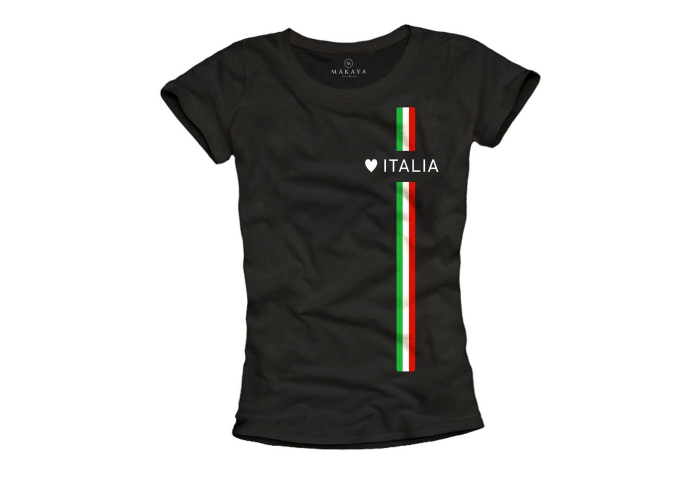 MAKAYA Print-Shirt Damen Herz Italien Trikot Fahne Italia Italienische Mode Sommer Top Kurzarmshirt, Schwarz von MAKAYA