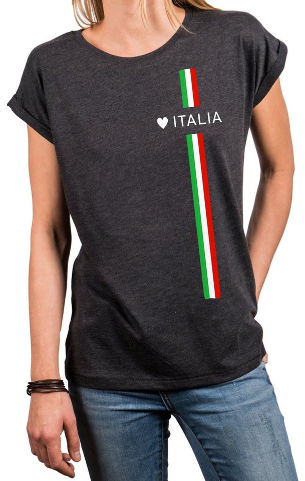 MAKAYA Print-Shirt Damen Italienische Mode Italia Top Italien Trikot Herz Italiano Style Kurzarmshirt, mit Druck von MAKAYA