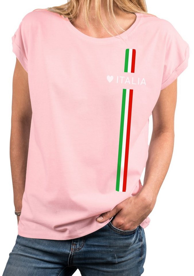 MAKAYA Print-Shirt Damen Italienische Mode Italia Top Italien Trikot Herz Italiano Style Kurzarmshirt, mit Druck von MAKAYA