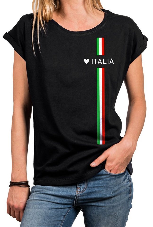 MAKAYA Print-Shirt Damen Italienische Mode Italia Top Italien Trikot Herz Italiano Style Kurzarmshirt, mit Druck von MAKAYA