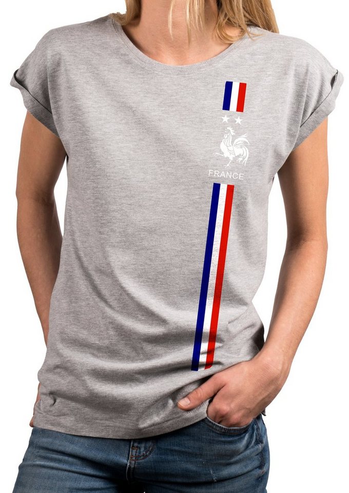 MAKAYA Print-Shirt Damen Kurzarmshirt Baumwolle Frankreich Fahne Flagge Trikot Top Tunika, große Größen von MAKAYA