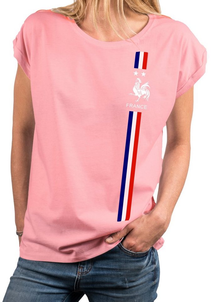 MAKAYA Print-Shirt Damen Kurzarmshirt Baumwolle Frankreich Fahne Flagge Trikot Top Tunika, große Größen von MAKAYA