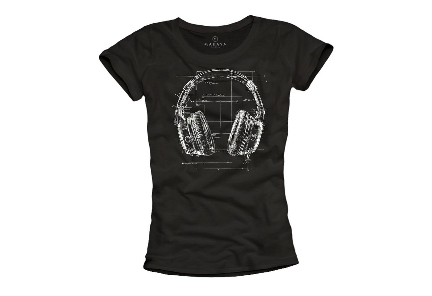 MAKAYA Print-Shirt Damen Retro Hip Hop Outfit Kopfhörer 80er 90er Jahre Hippie Motiv (Schwarz, S, M, L, XL) aus Baumwolle von MAKAYA
