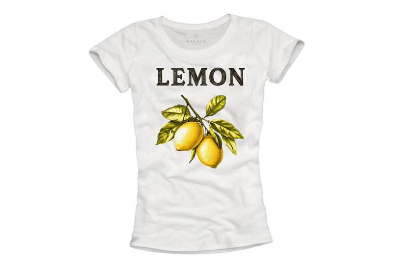 MAKAYA Print-Shirt Damen Zitrone Lemon Motiv Zitronengelb Modisch Elegant Basic Top (Weiß, S, M, L, XL) mit Audruck von MAKAYA