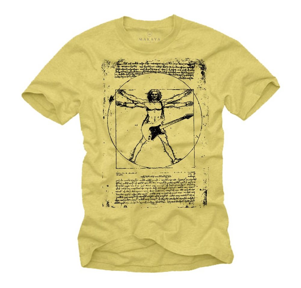 MAKAYA Print-Shirt Gitarre Herren Musik Bandshirt Da Vinci T-Shirt Geschenk Männer Jungs Frontprint, aus Baumwolle von MAKAYA