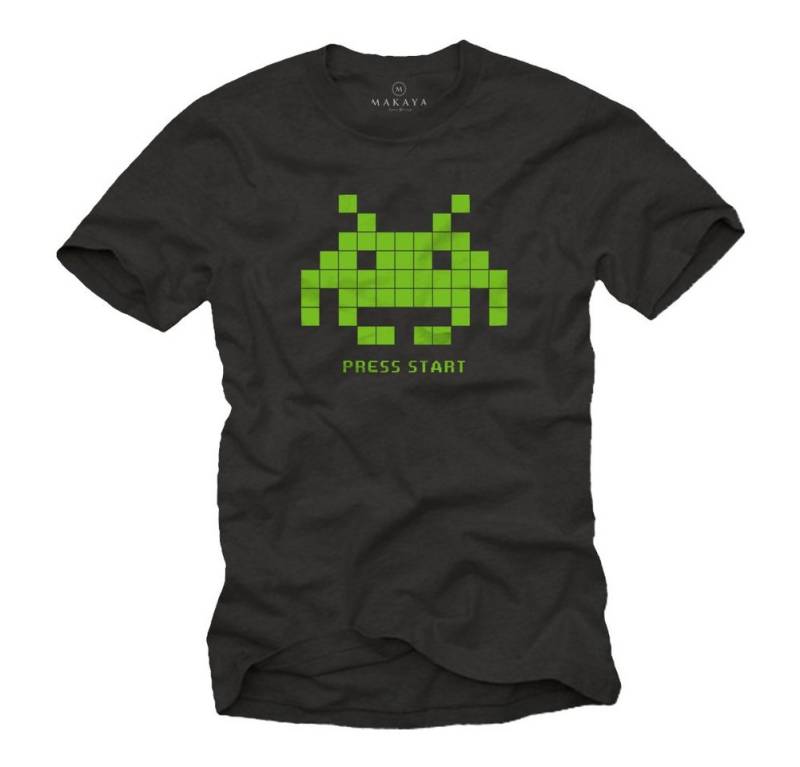 MAKAYA Print-Shirt Herren Oldschool Geschenke Gamer PC Computer Nerd Gaming Invaders mit Druck von MAKAYA