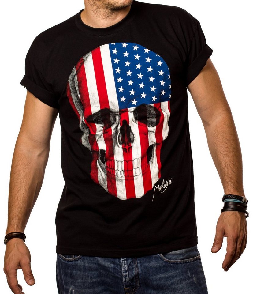 MAKAYA Print-Shirt Herren USA Flagge Amerika Fahne US Fahne Arme T-Shirt Männer mit Druck, aus Baumwolle von MAKAYA