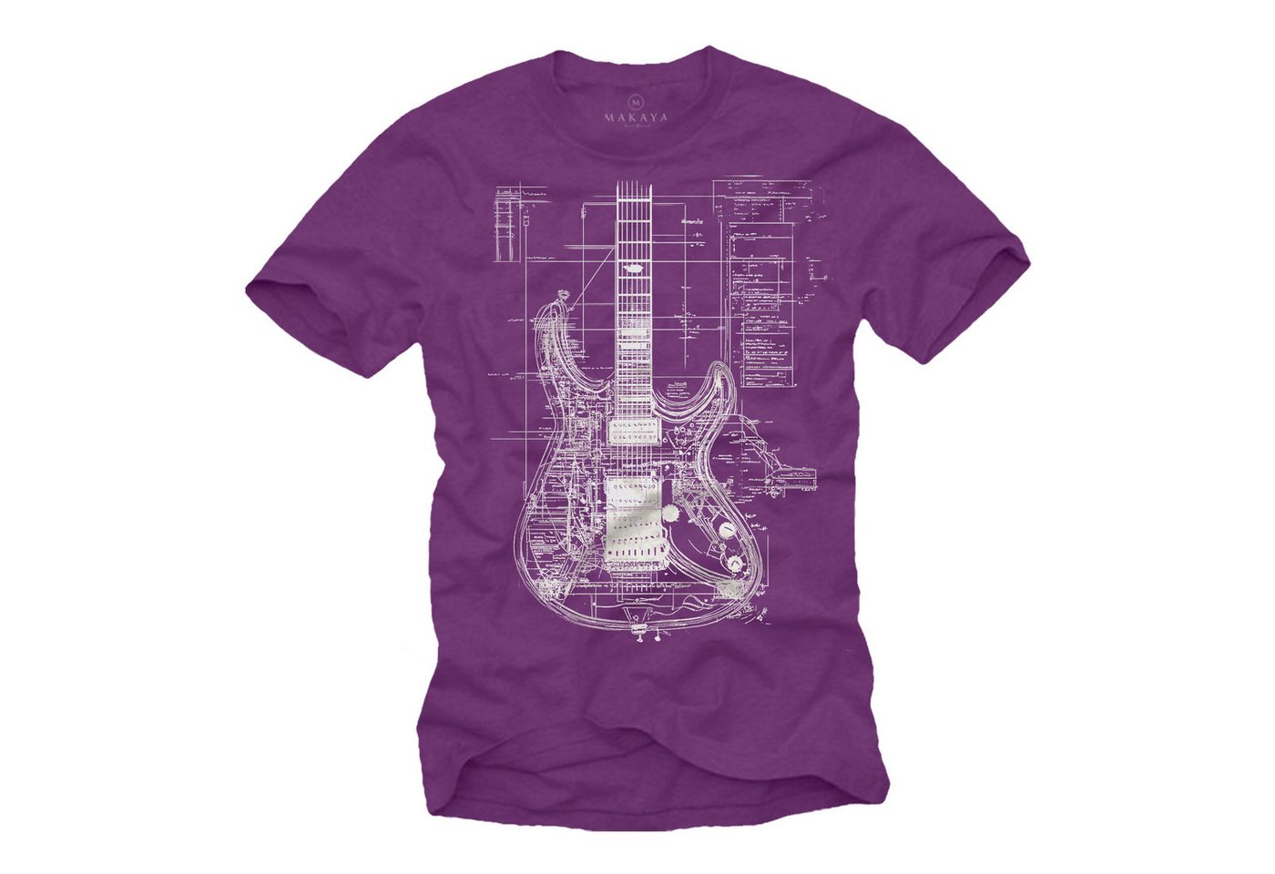 MAKAYA Print-Shirt mit Gitarrenmotiv Herren Musik Geschenke Gitarrenspieler (Schwarz, Blau, Grün, Blaugrau, Grau, Lila, S, M, L, XL, XXL, 3XL, 4XL, 5XL) Baumwolle von MAKAYA
