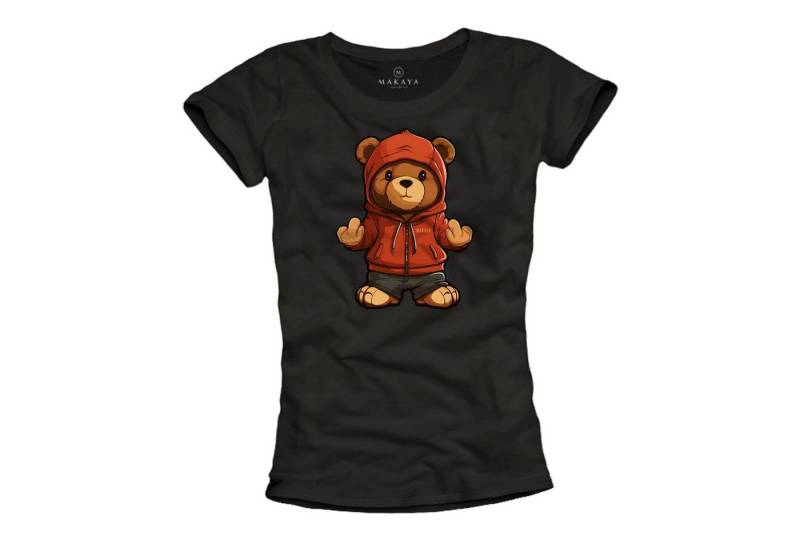 MAKAYA Print-Shirt mit Teddybär Damen Teddy Aufdruck Mädchen Frauen Sommer Top Schwarz von MAKAYA