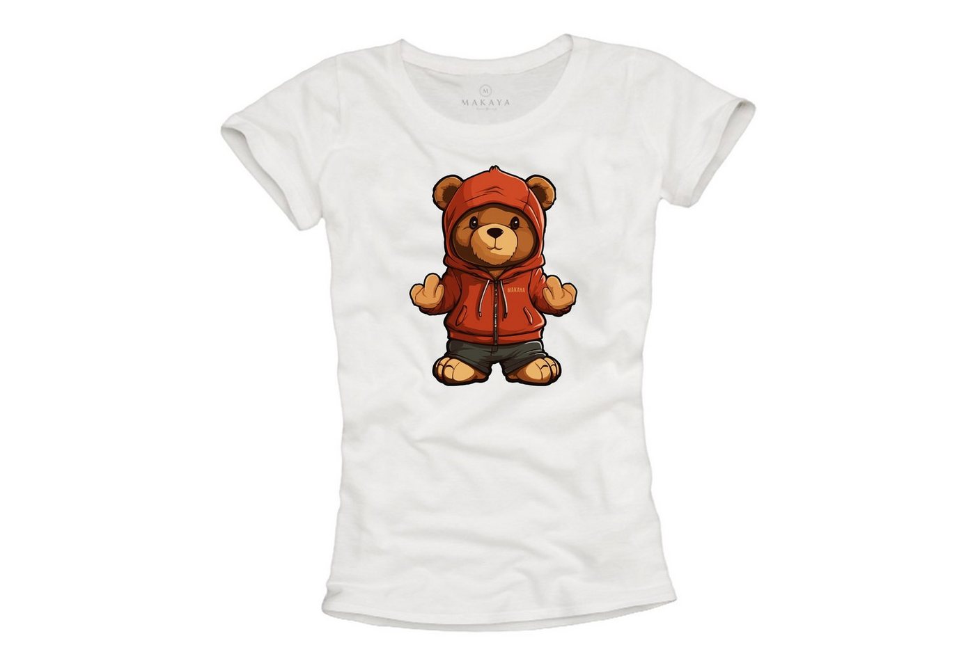 MAKAYA Print-Shirt mit Teddybär Damen Teddy Aufdruck Mädchen Frauen Sommer Top Schwarz, Weiß von MAKAYA