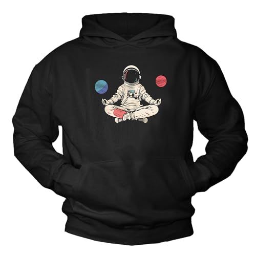 MAKAYA Pullover Astronaut Planeten Hoodie Zen Yoga Langarmshirt mit Kapuze Astronauten Motiv Planet Logo Print Pulli Schwarz M von MAKAYA