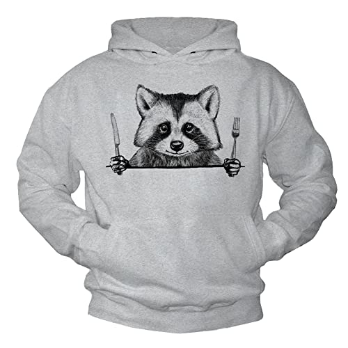 MAKAYA Pullover mit Kapuze Herren/Kinder/Jungen - Raccoon Waschbär Kapuzenpullover Sweatshirt Männer Grau XL von MAKAYA