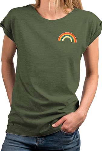 MAKAYA Regenbogen Shirt Damen Kurzarm Sommer Top Rundhals Rainbow Oberteile Regenbogenfahne Regenbogenflagge LGBTQ Grün M von MAKAYA