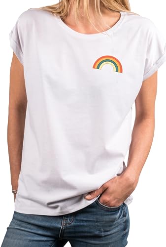 MAKAYA Regenbogen Shirt Damen Kurzarm Sommer Top Rundhals Rainbow Oberteile Regenbogenfahne Regenbogenflagge LGBTQ Weiß XXL von MAKAYA