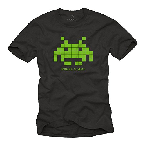 MAKAYA Retro Gamer T-Shirt Herren - Vintage Space Shirt Nerd Geschenke für Männer schwarz XXXL von MAKAYA