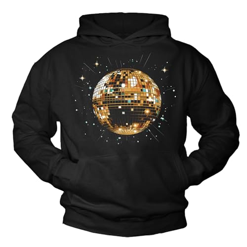 MAKAYA Retro Hoodie Herren mit Print Kapuzenpullover Vintage Sweatshirt Disco Aufdruck Pullover mit Kapuze Schwarz Größe XXL von MAKAYA