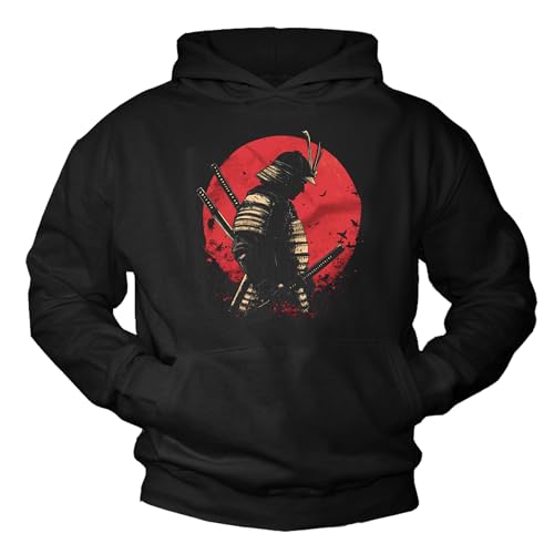 MAKAYA Samurai Shirt mit Kapuze Japan Hoodie Ninja Krieger Katana Schwert Tokio Kampfsport Fans Anime Motiv Herren Jungen Jungs Schwarz XL von MAKAYA