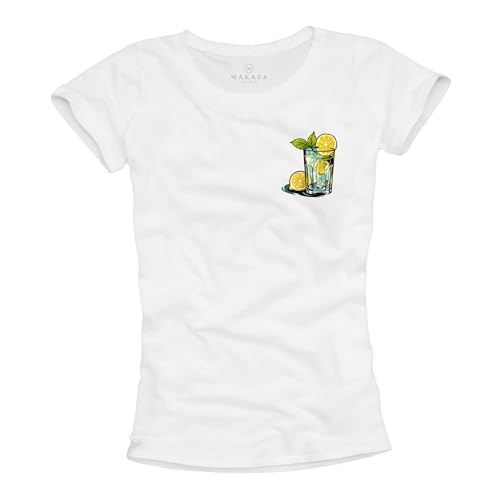 MAKAYA Sommer Oberteile Damen Gin Tonic T-Shirt Gläser Geschenke Frauen Alkohol Top Weiß Größe L von MAKAYA