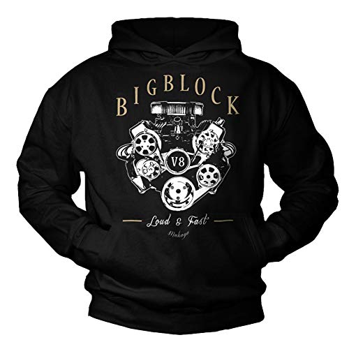 MAKAYA Sweatshirt Herren - Big Block V8 - Pullover mit Kapuze Kapuzenpullover Hoodie Schwarz Größe L von MAKAYA