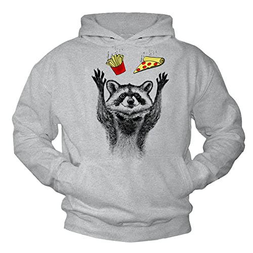 MAKAYA Sweatshirt mit Kapuze Herren/Kinder/Jungen - Waschbär Pizza Pommes Pulli Pullover Kapuzenpullover Hoodie Grau XL von MAKAYA