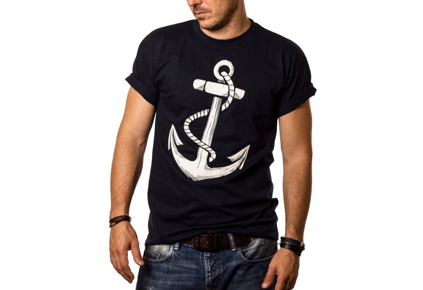 MAKAYA T-Shirt Anker Print Hamburg Segel Kleidung Herren Männer Jungen Piraten mit Druck, aus Baumwolle von MAKAYA