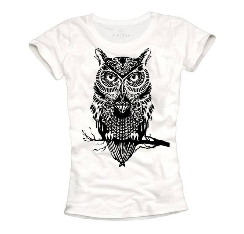 MAKAYA T-Shirt Damen Kurzarm mit Aufdruck Motiv Eule Coole Sommer Tops Frauen Owl von MAKAYA