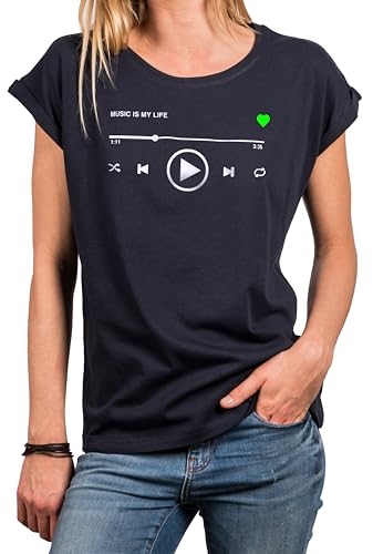 MAKAYA T-Shirt Damen Musik Motiv Playlist Sommer Shirt Große Größen Oversize Top Damenshirt Frauen Mädchen Blau L von MAKAYA