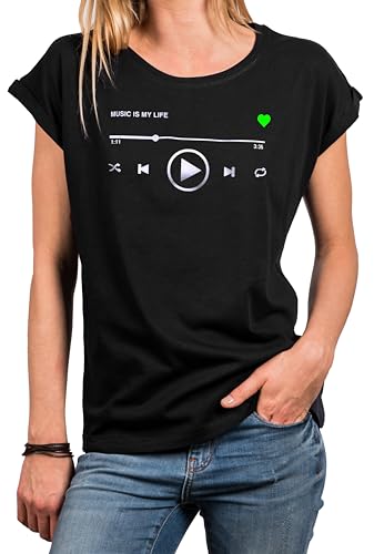 MAKAYA T-Shirt Damen Musik Motiv Playlist Sommer Shirt Große Größen Oversize Top Damenshirt Frauen Mädchen Schwarz M von MAKAYA