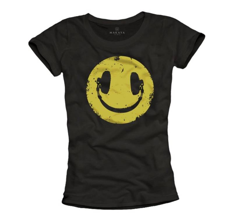 MAKAYA T-Shirt Damen Musik Top Kopfhörer Smile Band Rock Elektro Music Bandshirt von MAKAYA
