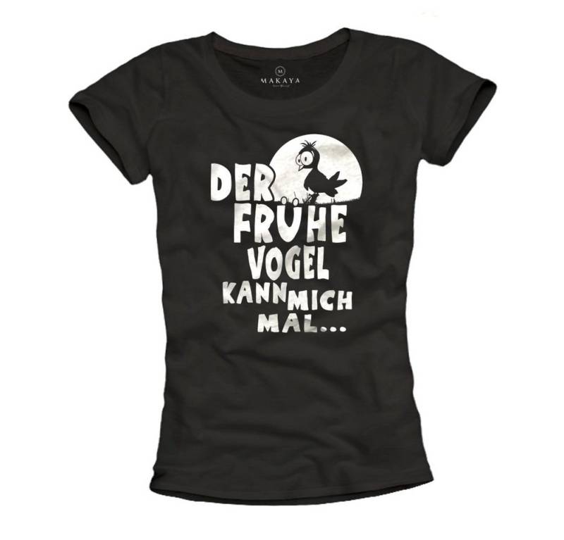 MAKAYA T-Shirt Damen Sprüche Top Der Frühe Vogel Print Motiv Frauen Oberteile von MAKAYA